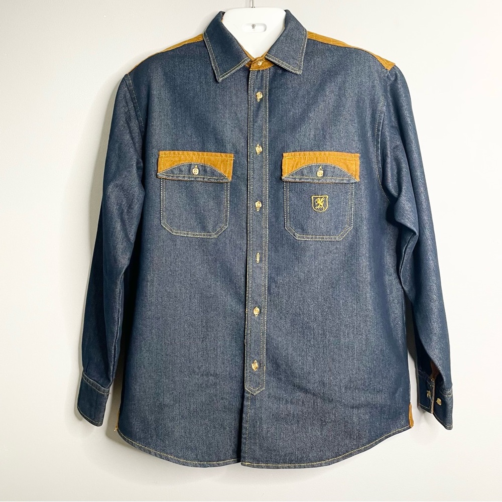 STACY ADAMS Long Sleeve Button Down Dark Wash Denim Shirt